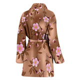 Pink Sakura Cherry Blossom Drak Brown Background Women'S Bathrobe
