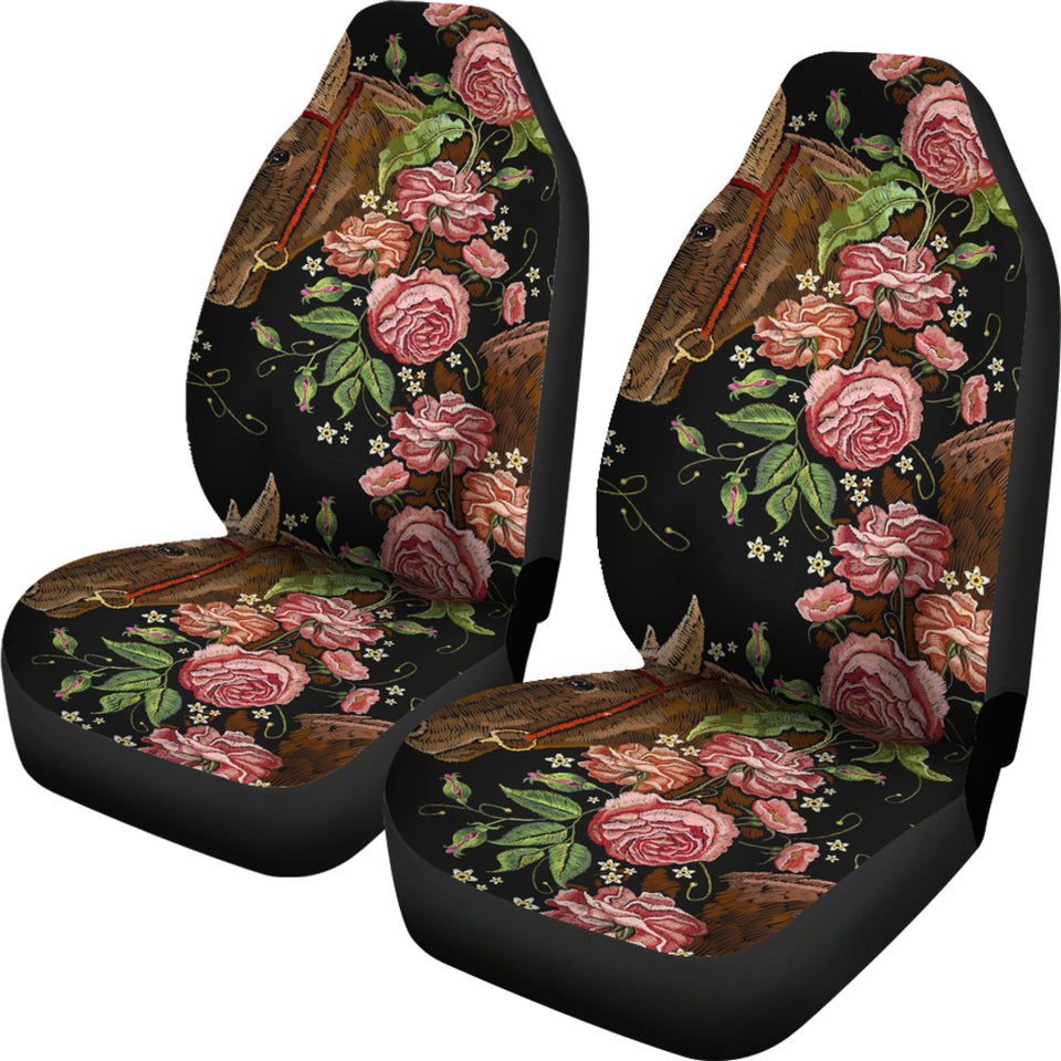 Horse Head Wild Roses Pattern Universal Fit Car Seat Covers