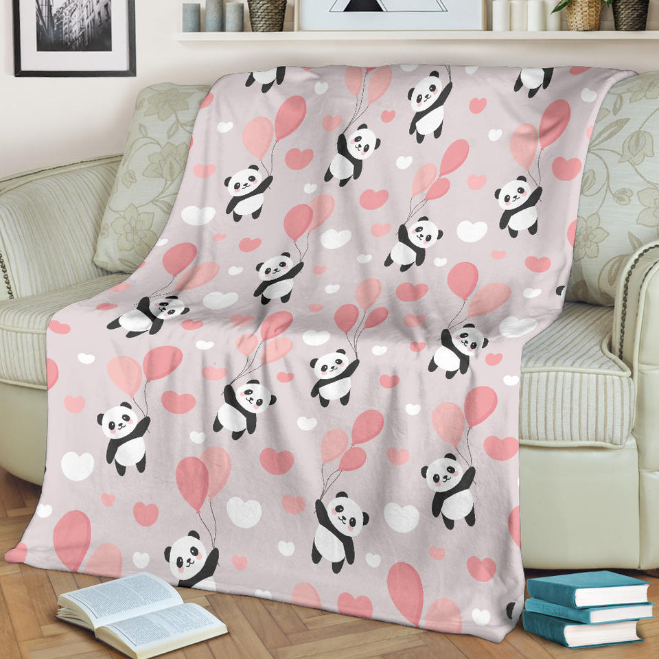 Cute Panda Ballon Heart Pattern Premium Blanket