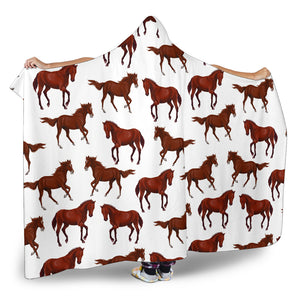 Horses Running Pattern Background Hooded Blanket