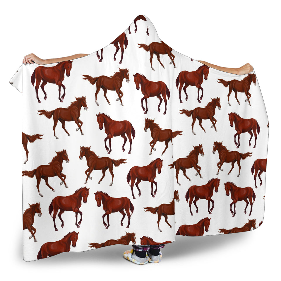 Horses Running Pattern Background Hooded Blanket