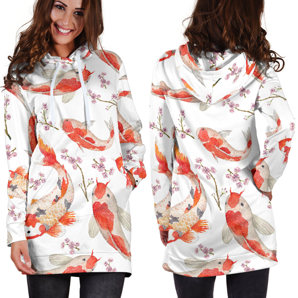 Watercolor Koi Fish Carp Fish Pattern Women'S Hoodie Dress