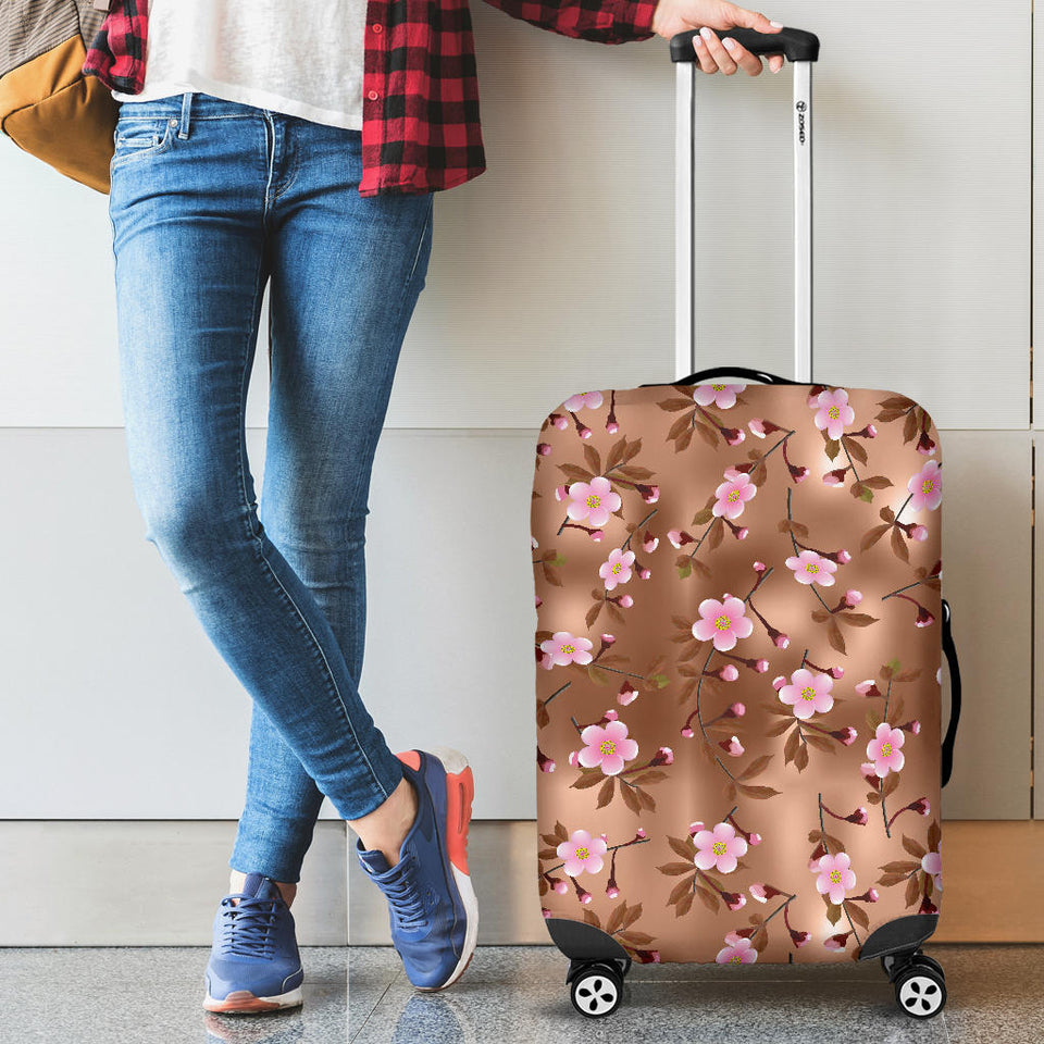 Pink Sakura Cherry Blossom Drak Brown Background Cabin Suitcases Luggages