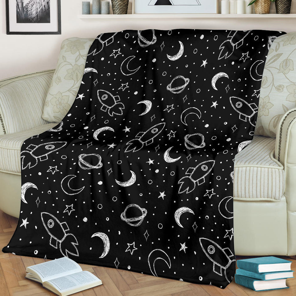 Hand Drawn Space Rocket Star Planet Premium Blanket