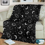 Hand Drawn Space Rocket Star Planet Premium Blanket