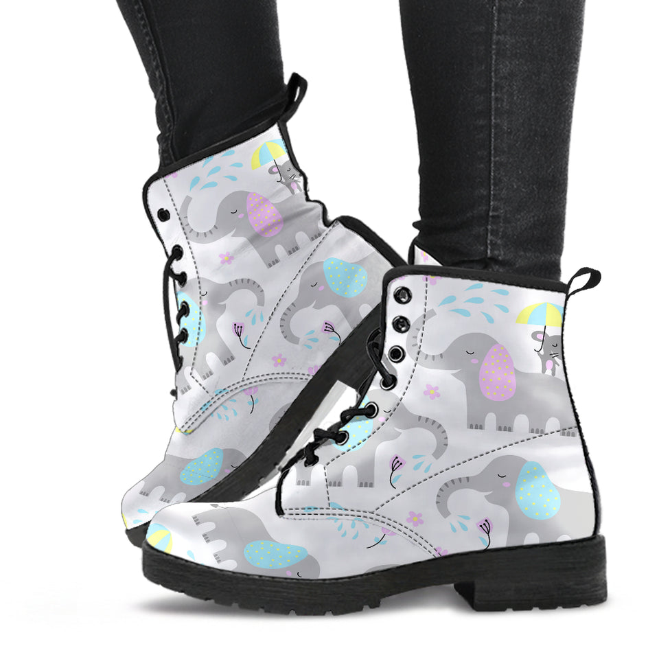 Cute Elephant Mouse Pattern Leather Boots