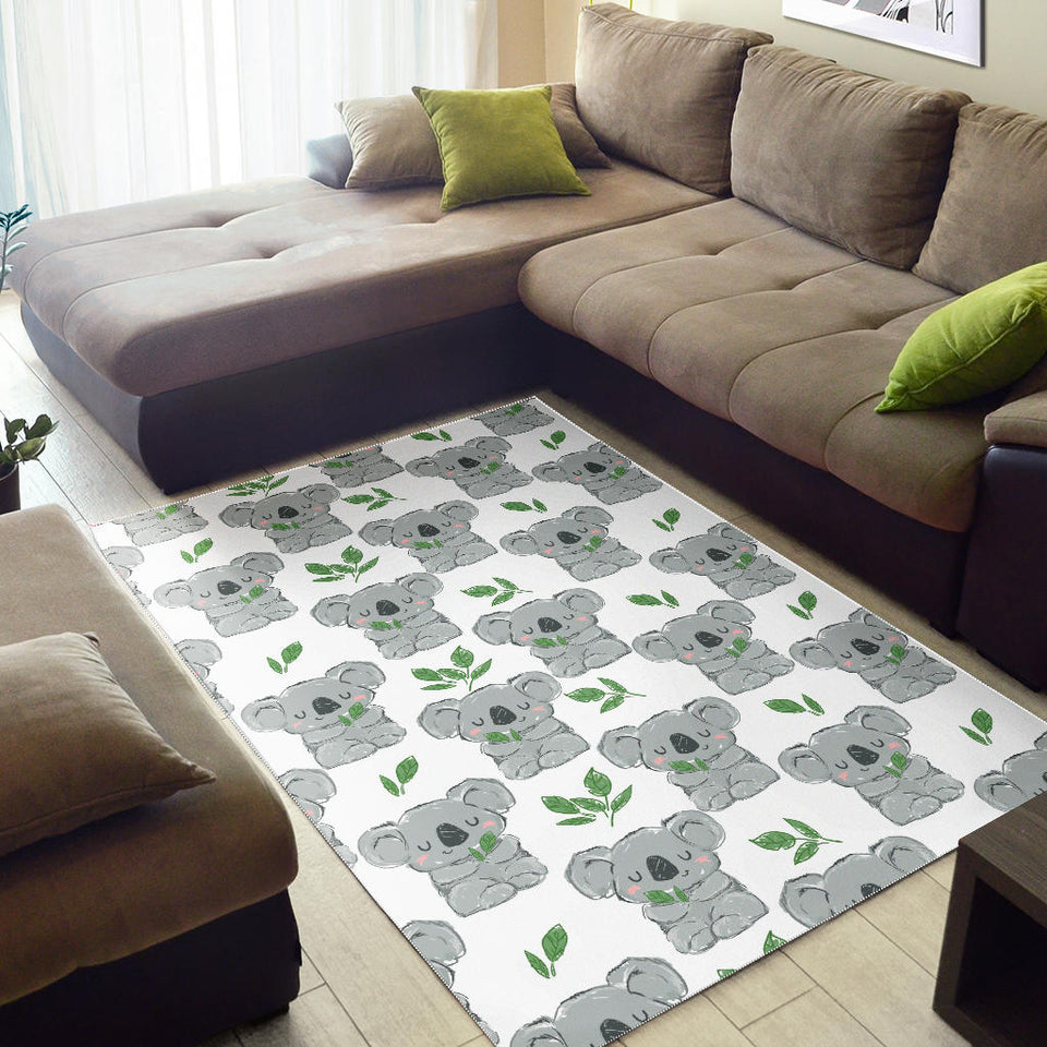 Hand Drawn Koala Leaves Pattern Area Rug