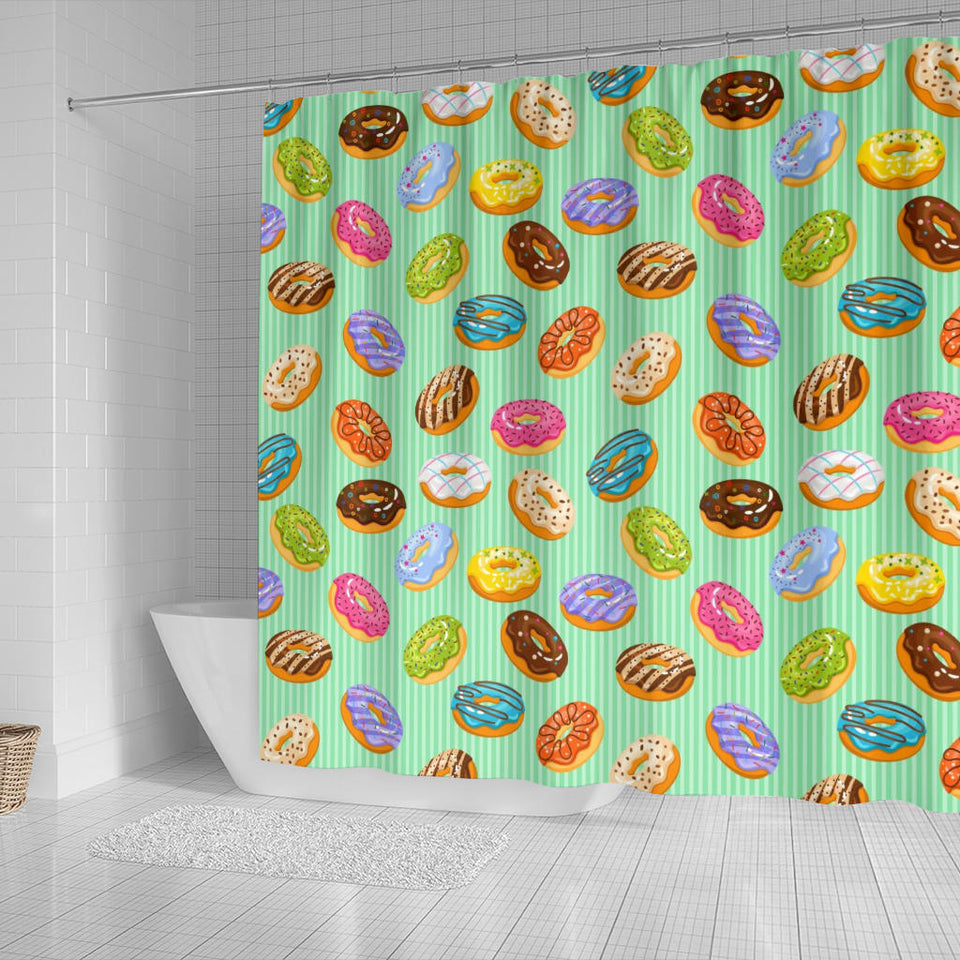Colorful Donut Pattern Green Background Shower Curtain Fulfilled In US