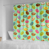 Colorful Donut Pattern Green Background Shower Curtain Fulfilled In US
