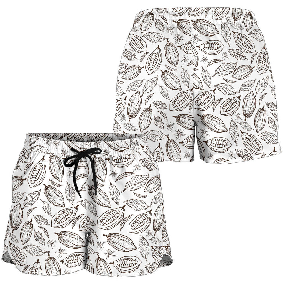 Cocoa Beans Leaves Pattern Women Shorts