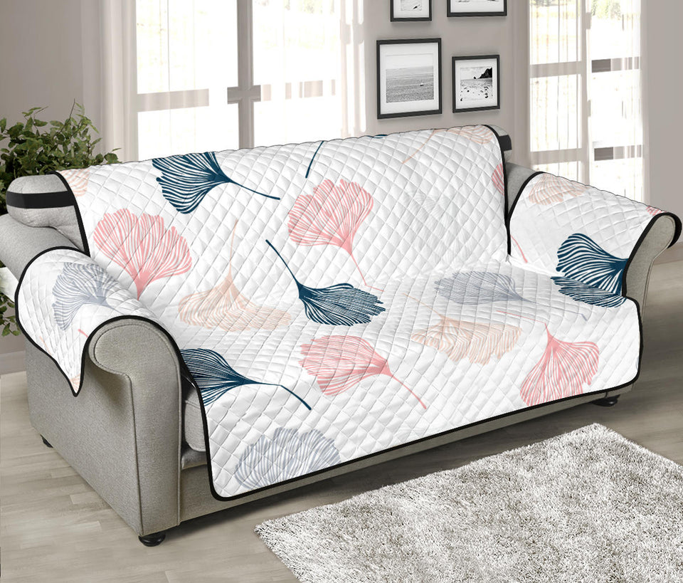 Black Gray Cream coral ginkgo leaves pattern Sofa Cover Protector