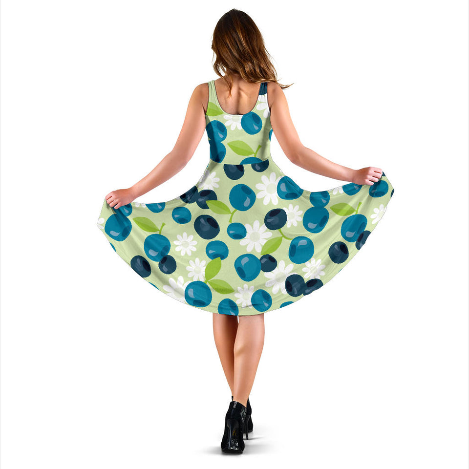 Blueberry Flower Pattern Sleeveless Midi Dress