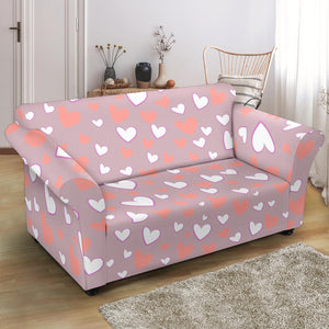 Coral White Heart Pattern Loveseat Couch Slipcover