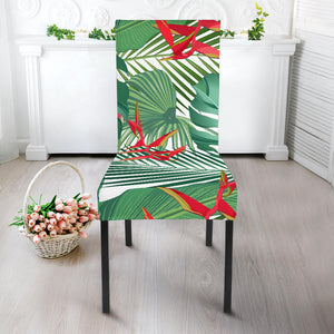 Heliconia Palm And Monstera  Leaves Pattern Dining Chair Slipcover