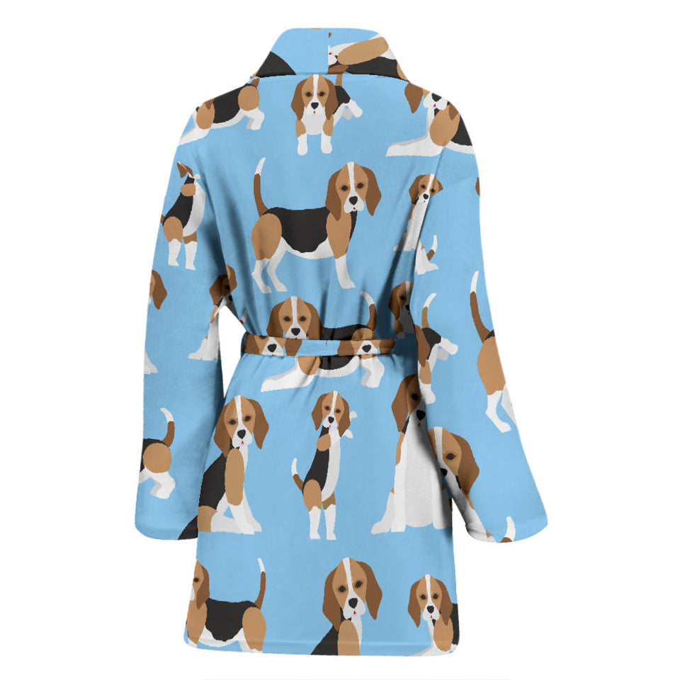 Beagle Dog Blue Background Pattern Women'S Bathrobe