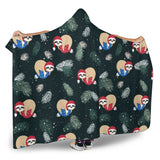 Cute Sloths Sleeping Christmas Ball Santa Hat Pattern Hooded Blanket