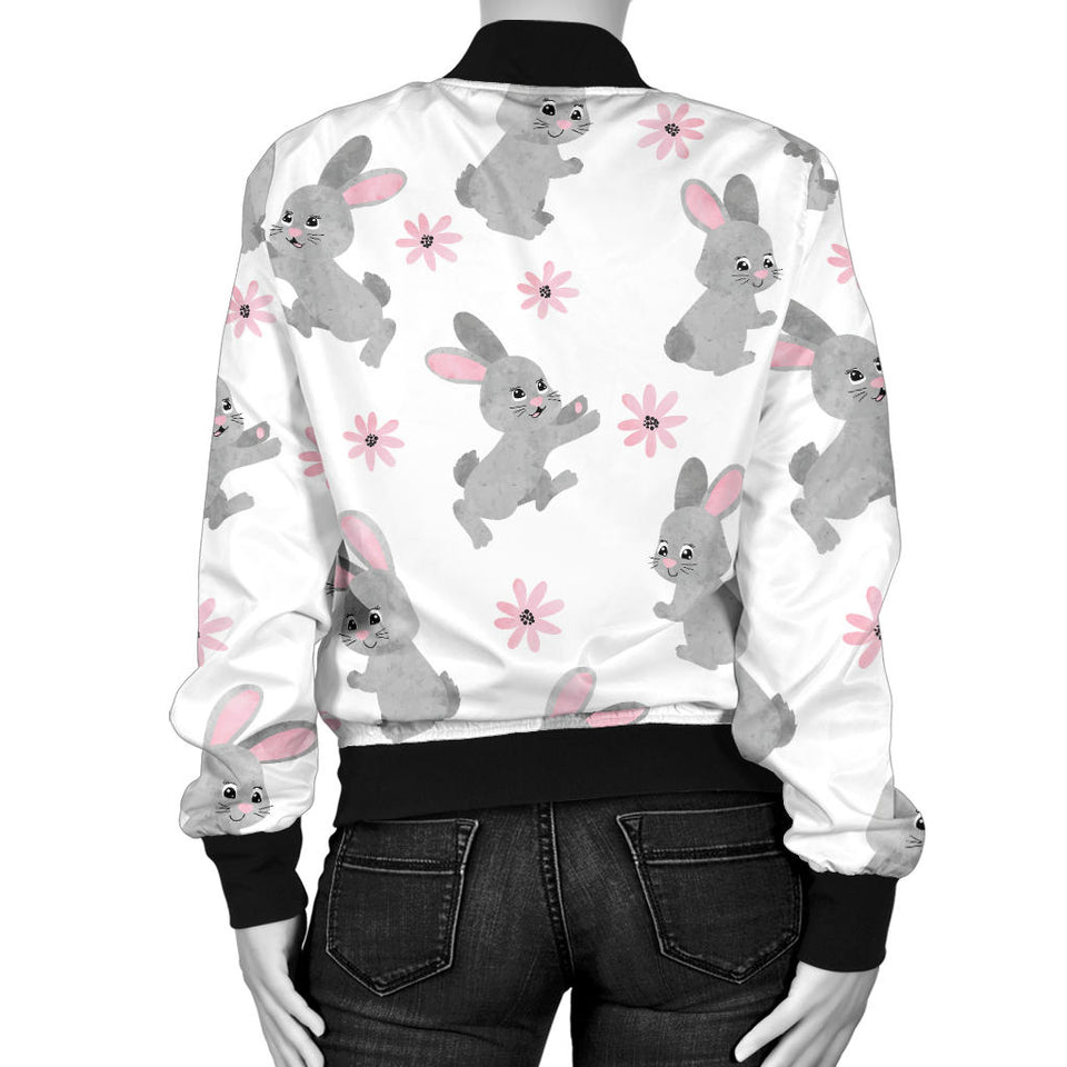 Watercolor Cute Rabbit Pattern Women'S Bomber Jacket