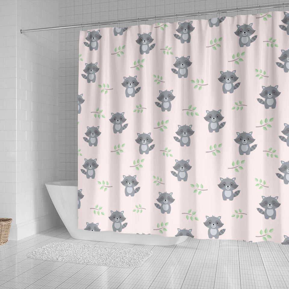 Cute Raccoons Leaves Pattern Shower Curtain Fulfilled In US