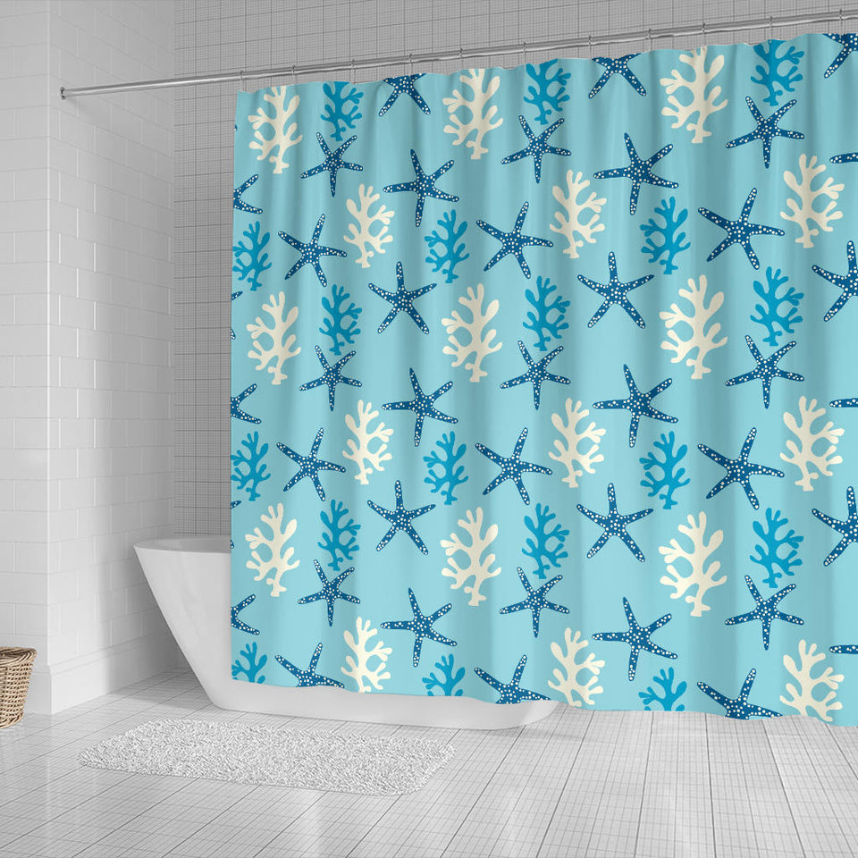 Blue Starfish Coral Reef Pattern Shower Curtain Fulfilled In US