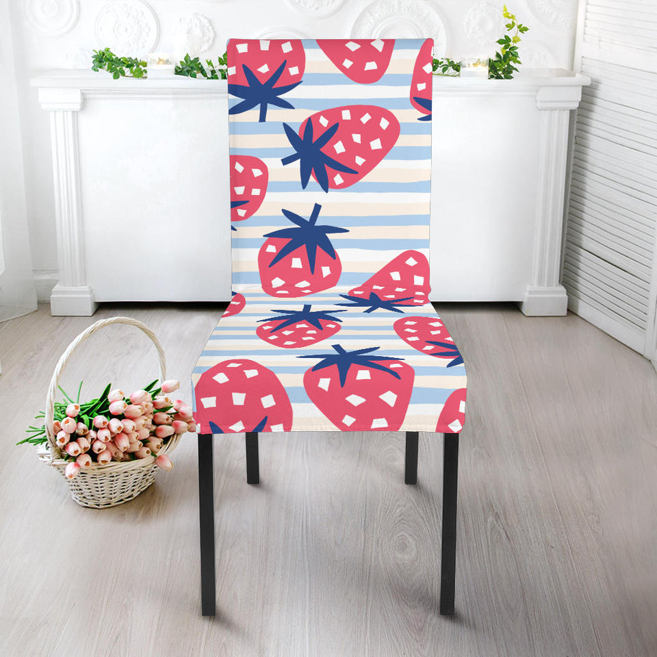 Strawberry Pattern Blue Lines Background Dining Chair Slipcover