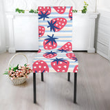 Strawberry Pattern Blue Lines Background Dining Chair Slipcover