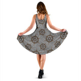 Nautical Wood Steering Wheel Pattern Sleeveless Midi Dress