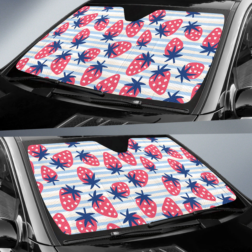 Strawberry Pattern Blue Lines Background Car Sun Shade