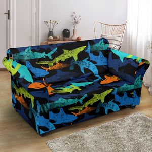 Colorful Shark Loveseat Couch Slipcover