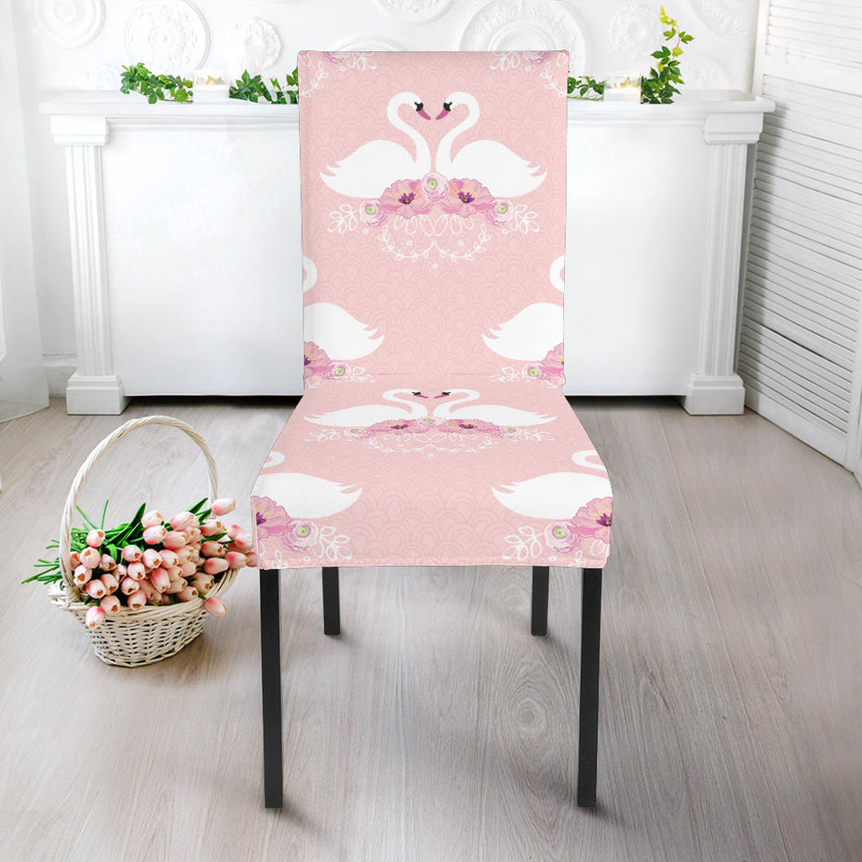 White Swan And Flower Love Pattern Dining Chair Slipcover