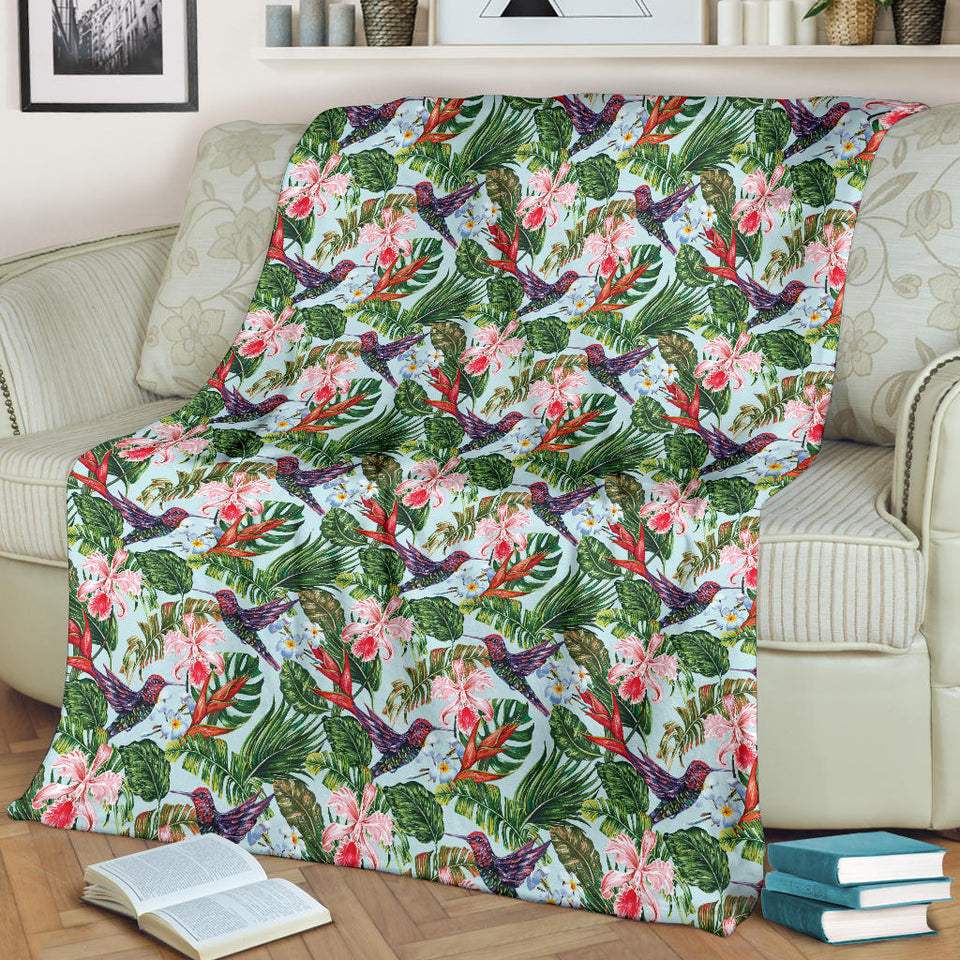 Hummingbird Pattern Print Design 05 Premium Blanket