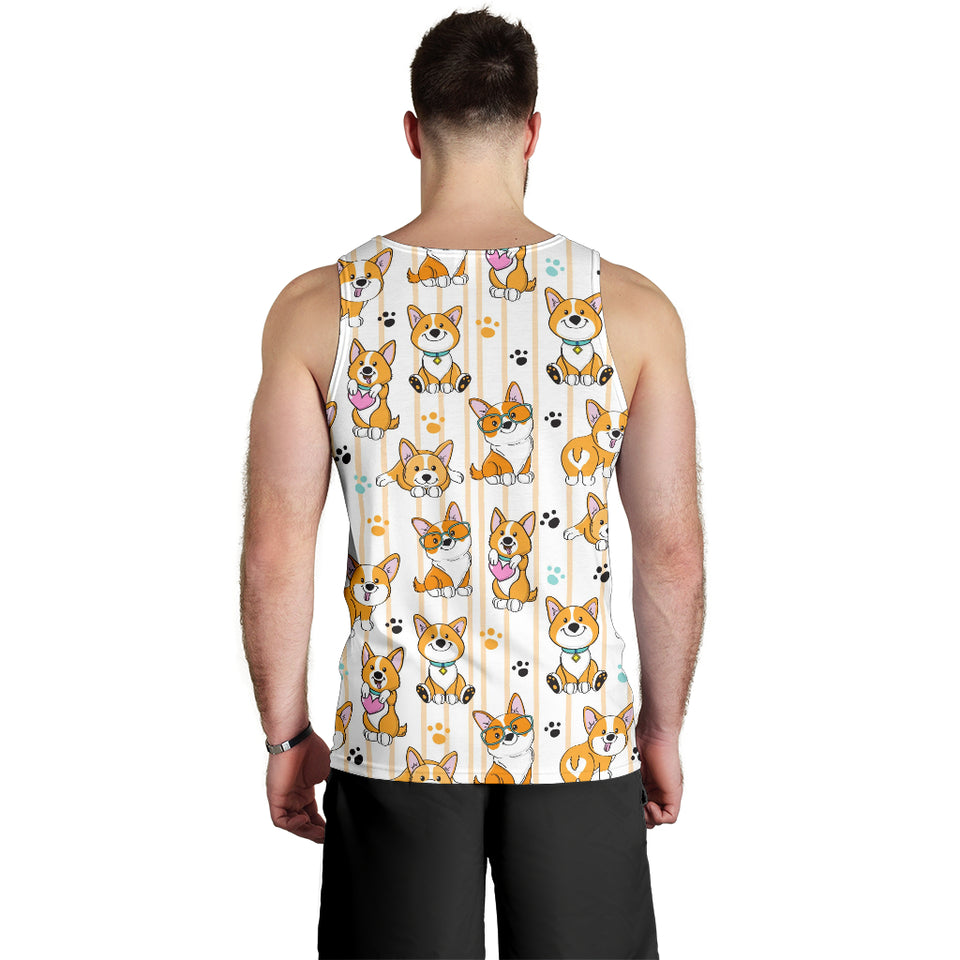 Cute dog corgi striped background pattern Men Tank Top