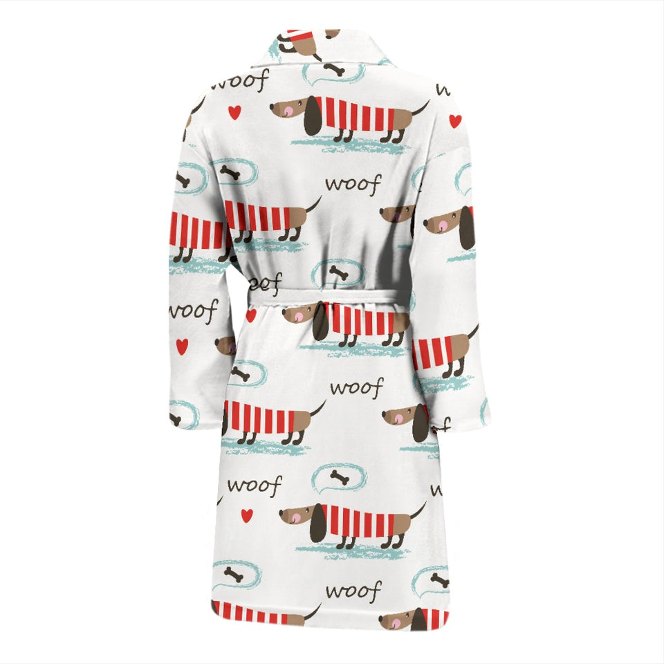 Cute Dachshund Bone Pattern Men'S Bathrobe