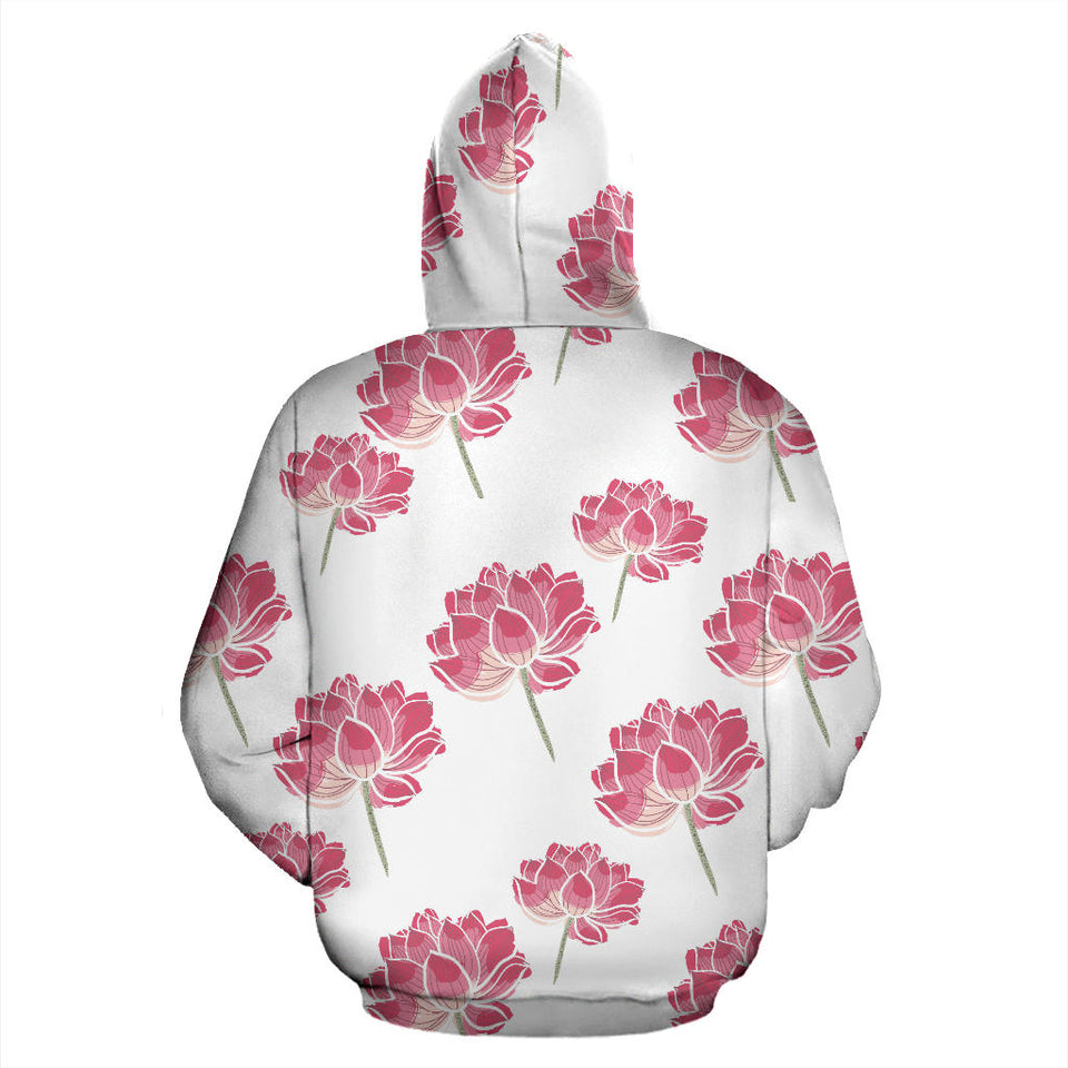 Pink Lotus Waterlily Pattern Men Women Pullover Hoodie