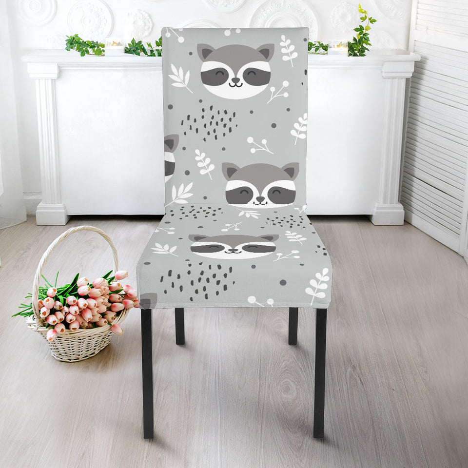 Cute Raccoons Leaves Dot Dining Chair Slipcover