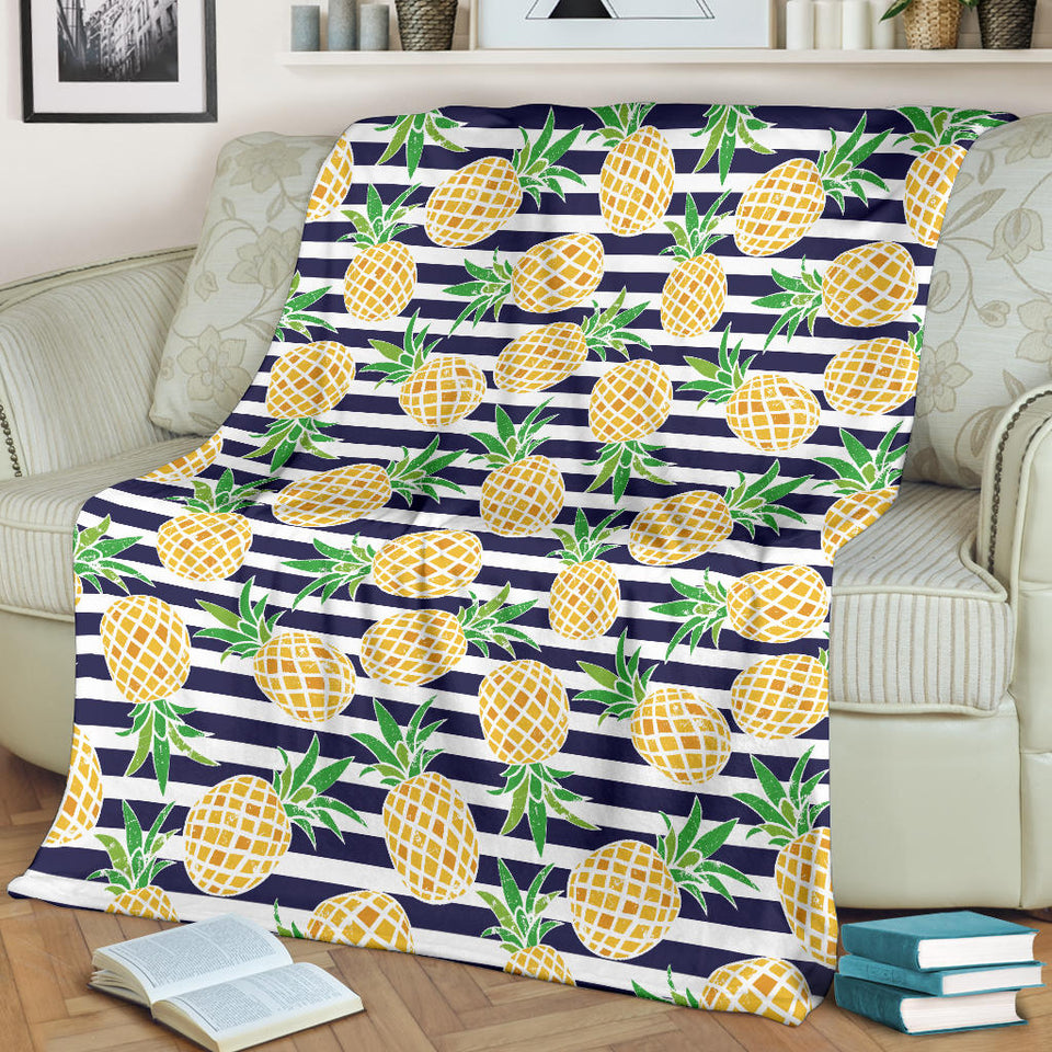 Pineapples Pattern Striped Background Premium Blanket