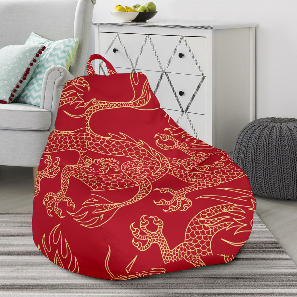 Gold Dragons Red Background Bean Bag Cover