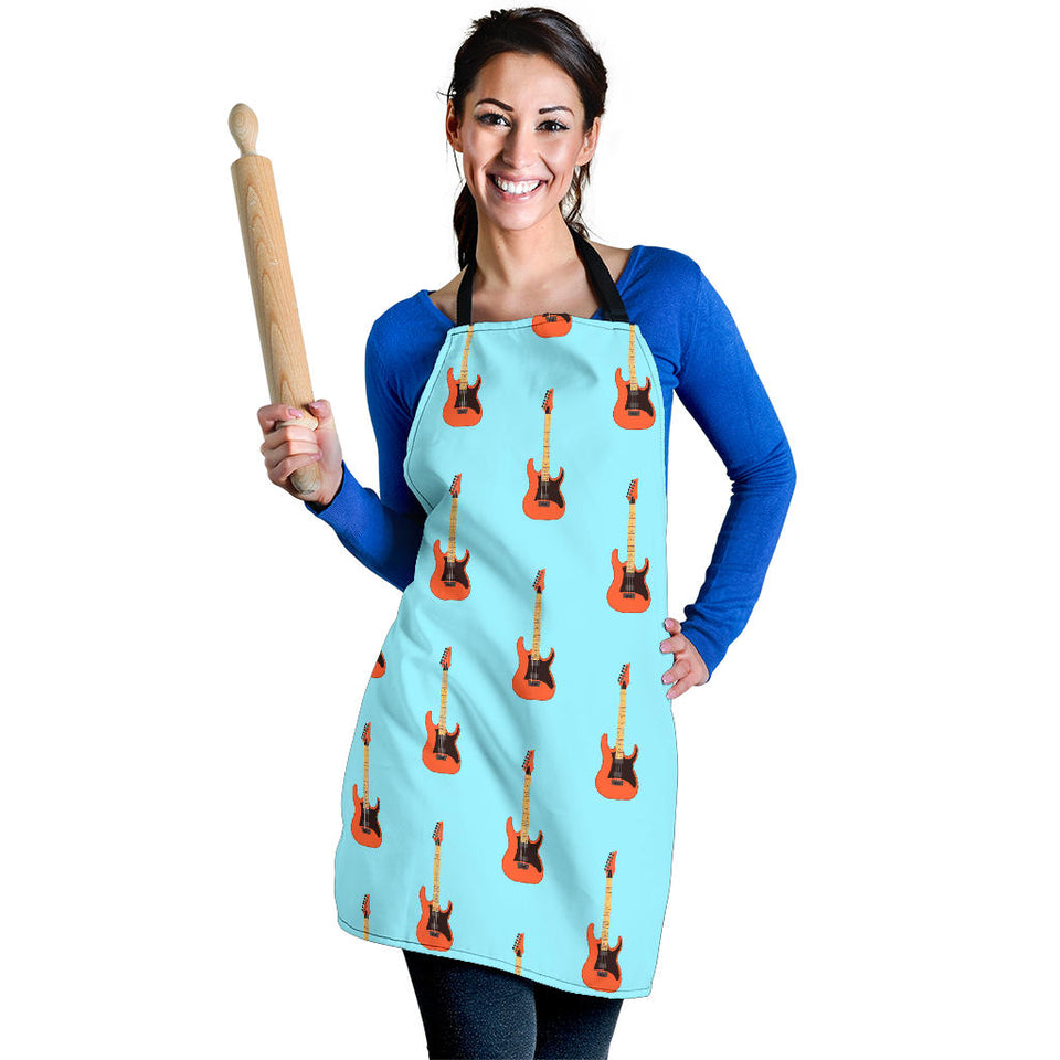 Electric Guitar Pattern Light Blue Background Adjustable Apron