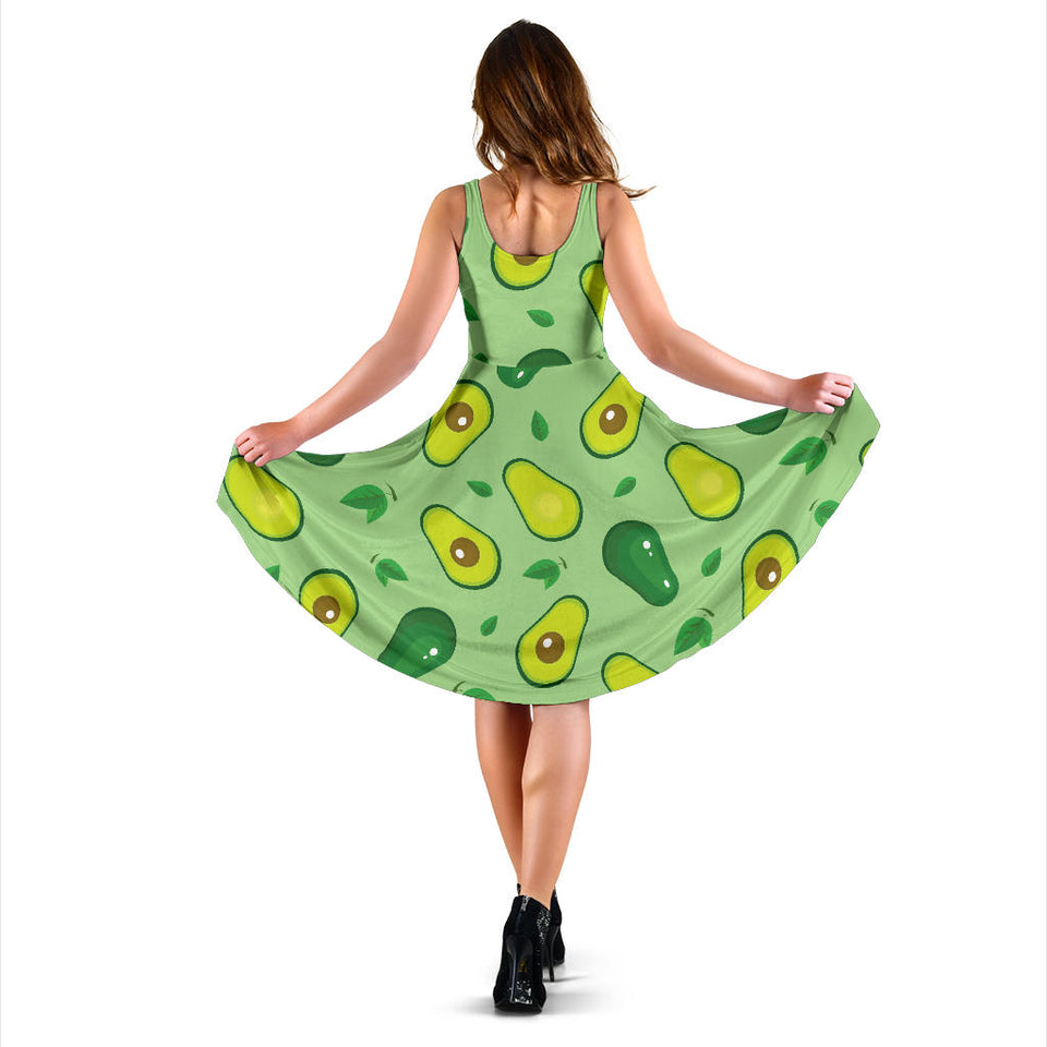 Avocado Pattern Green Background Sleeveless Midi Dress