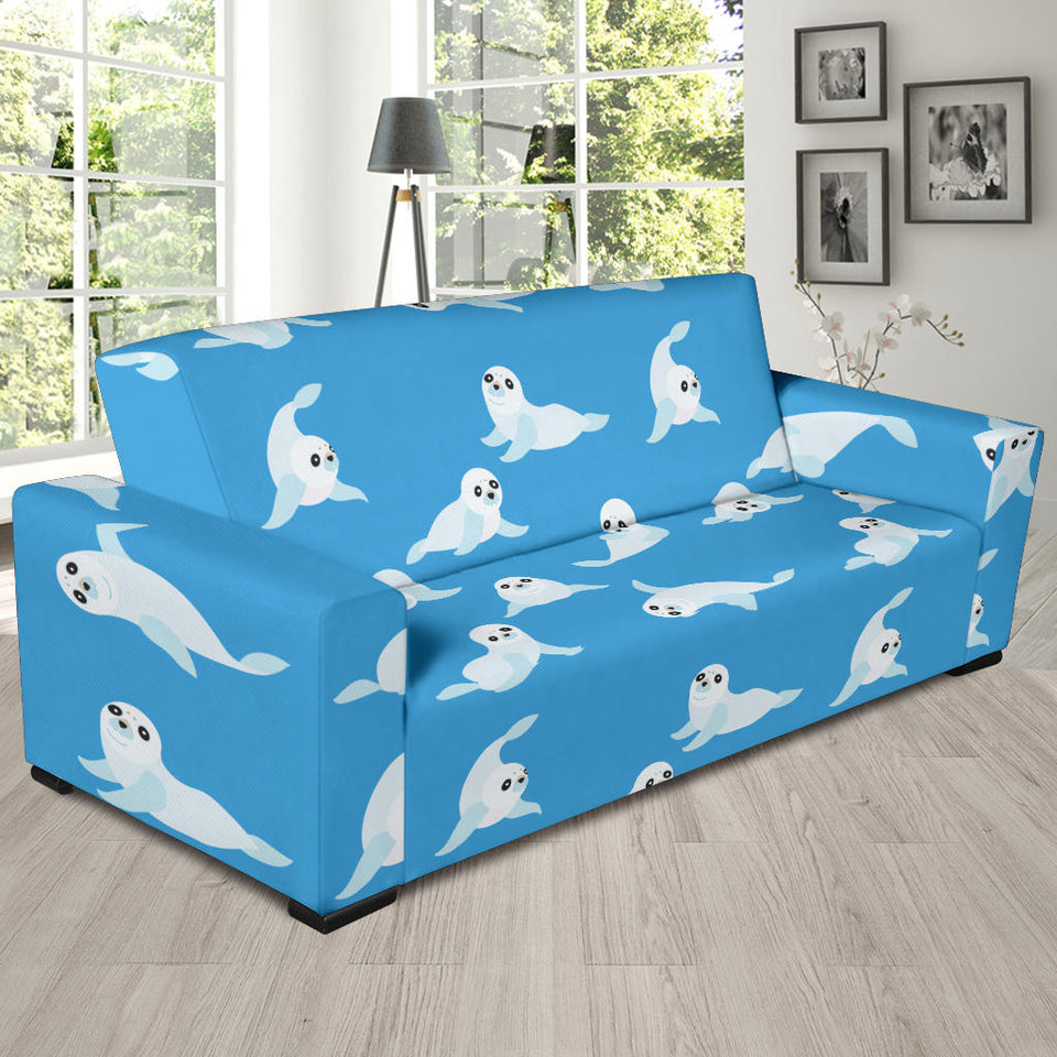 Cute Sea Lion Seal Pattern Background Sofa Slipcover