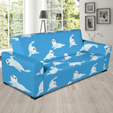 Cute Sea Lion Seal Pattern Background Sofa Slipcover