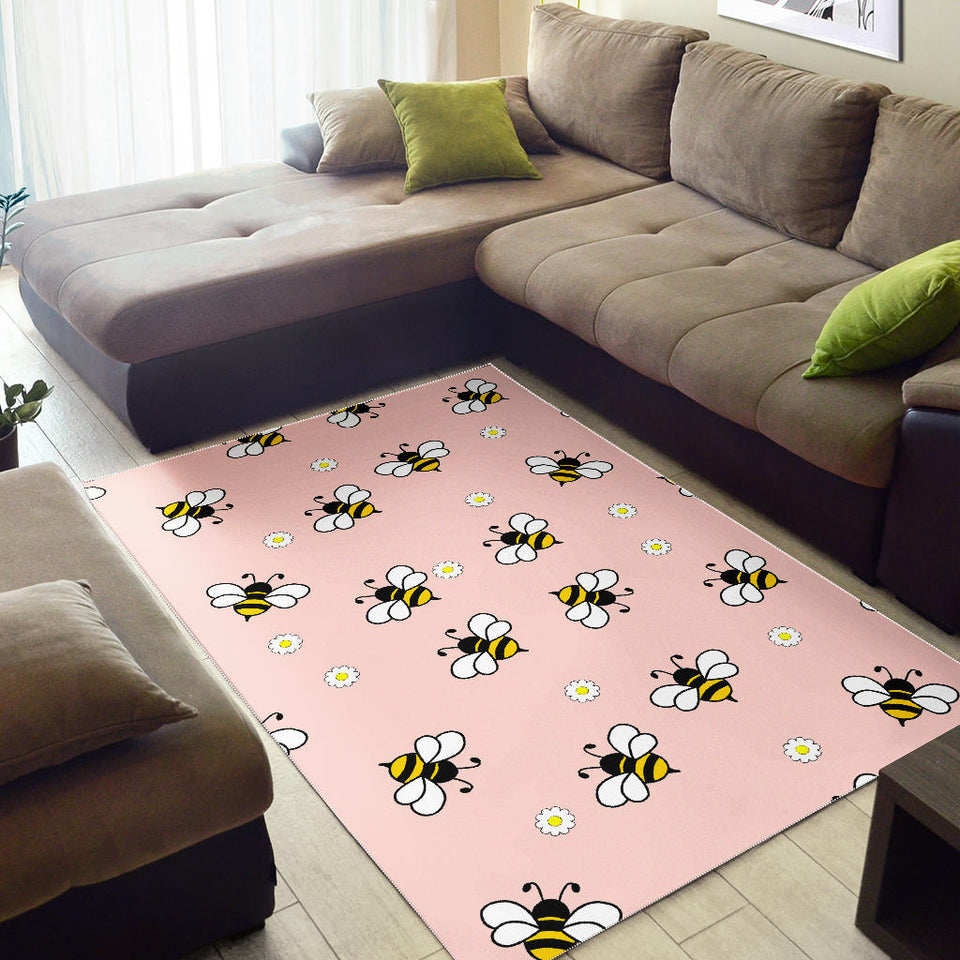 Cute Bee Flower Pattern Pink Background Area Rug