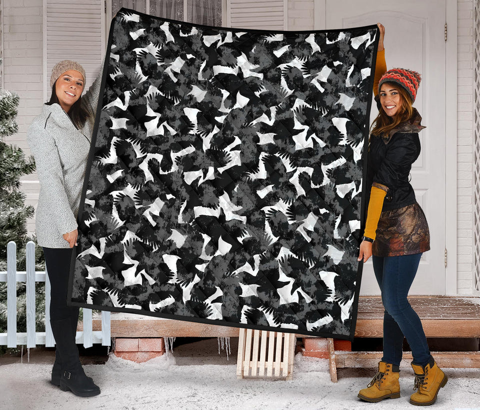 Crow Illustration Pattern Premium Quilt