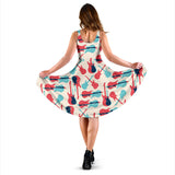 Red Blue Guitar Pattern Sleeveless Midi Dress