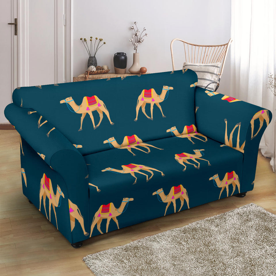 Camel Pattern Blue Blackground Loveseat Couch Slipcover
