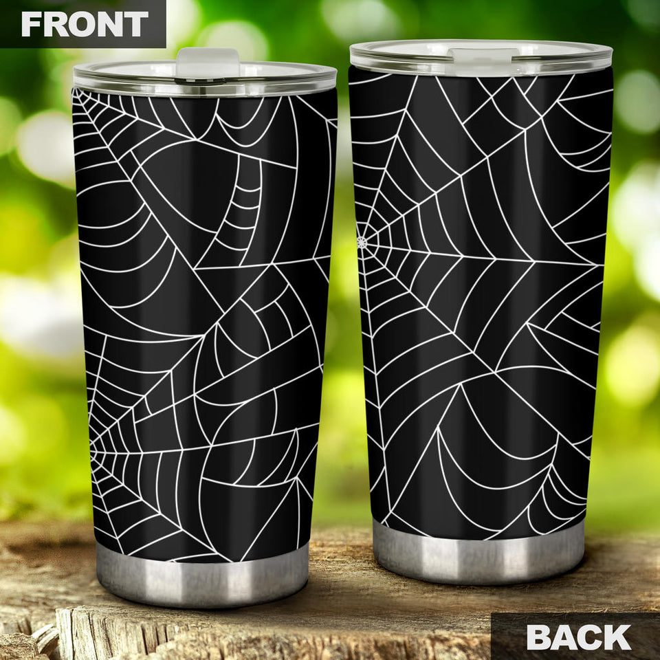 Spider Web Pattern Black Background White Cobweb Tumbler