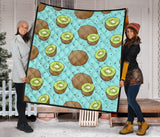 Kiwi Blue Background Premium Quilt