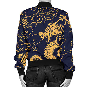 Gold Dragon Pattern Women'S Bomber Jacket