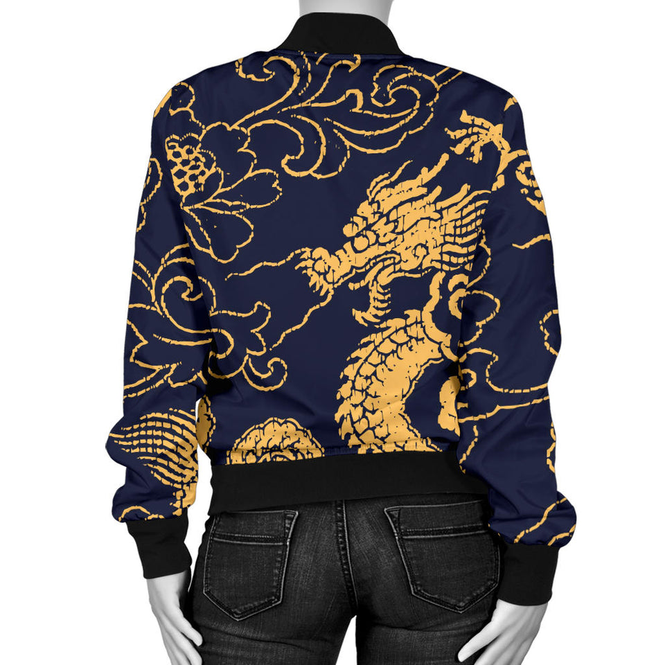 Gold Dragon Pattern Women'S Bomber Jacket