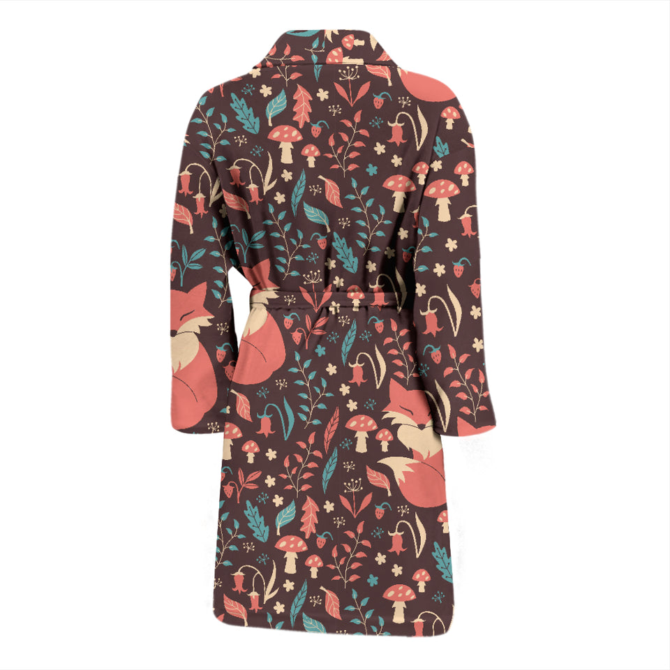 Fox Leaves Mushroom Pattern Men'S Bathrobe