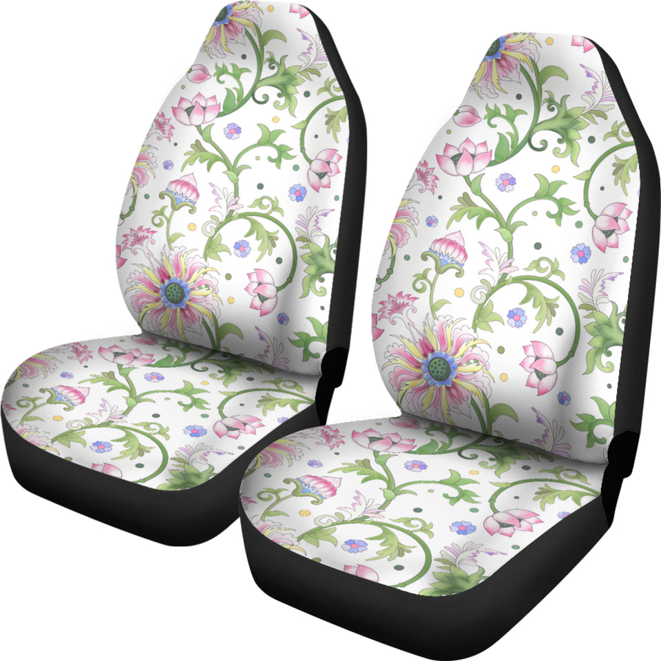 Beautiful Pink Lotus Waterlily Leaves Pattern Universal Fit Car Seat Covers